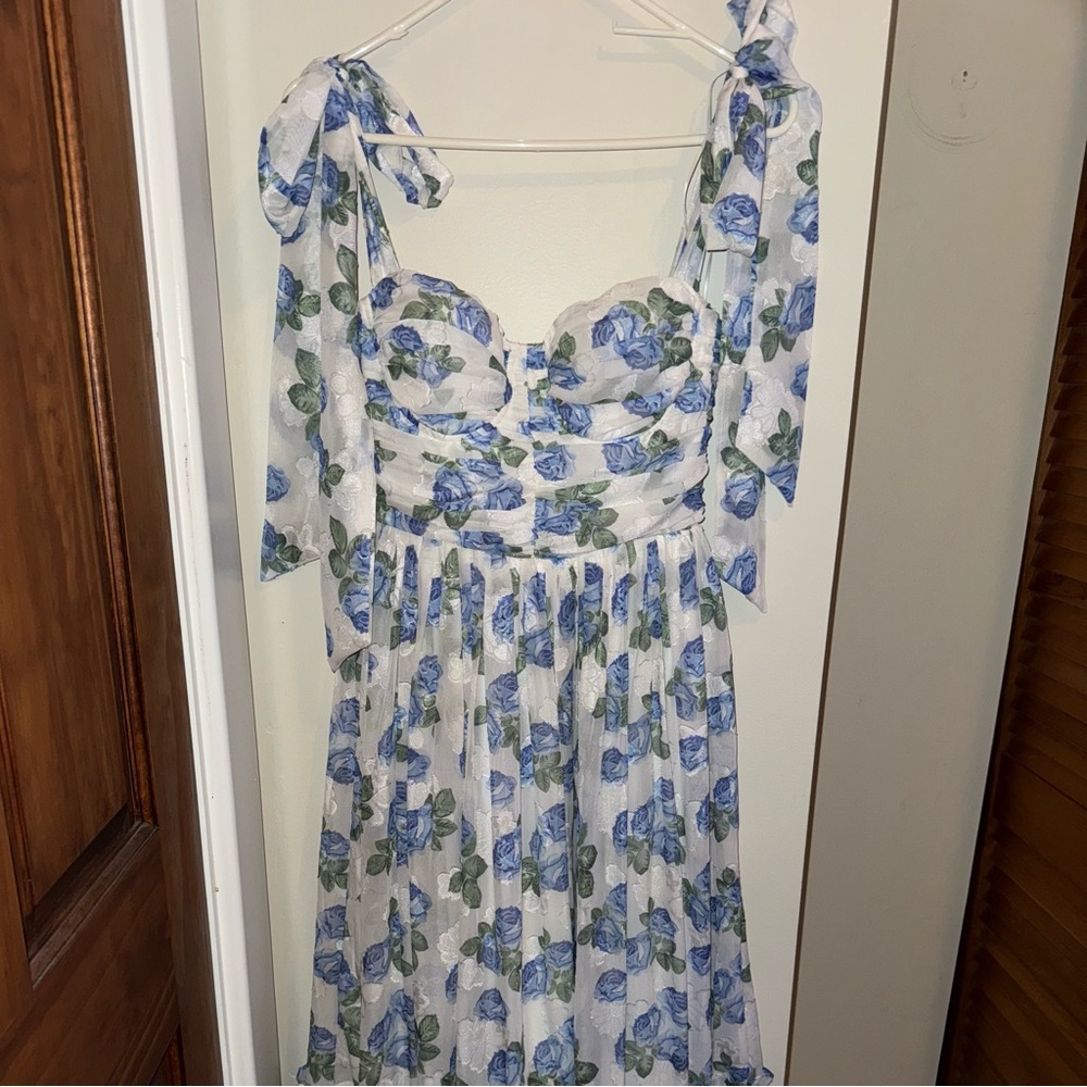 Floral Dress with Blue and Green Pattern